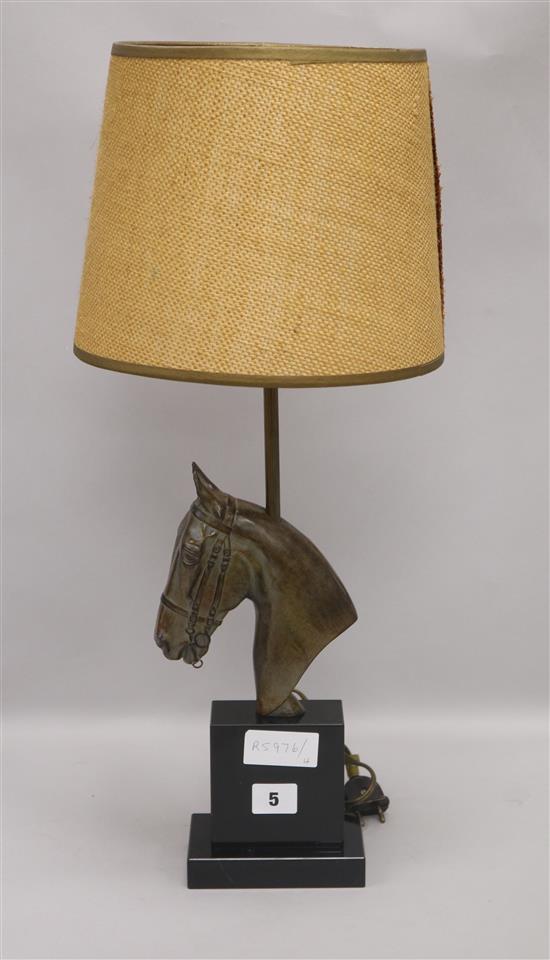 An Art Deco bronzed spelter horse lamp height 58cm